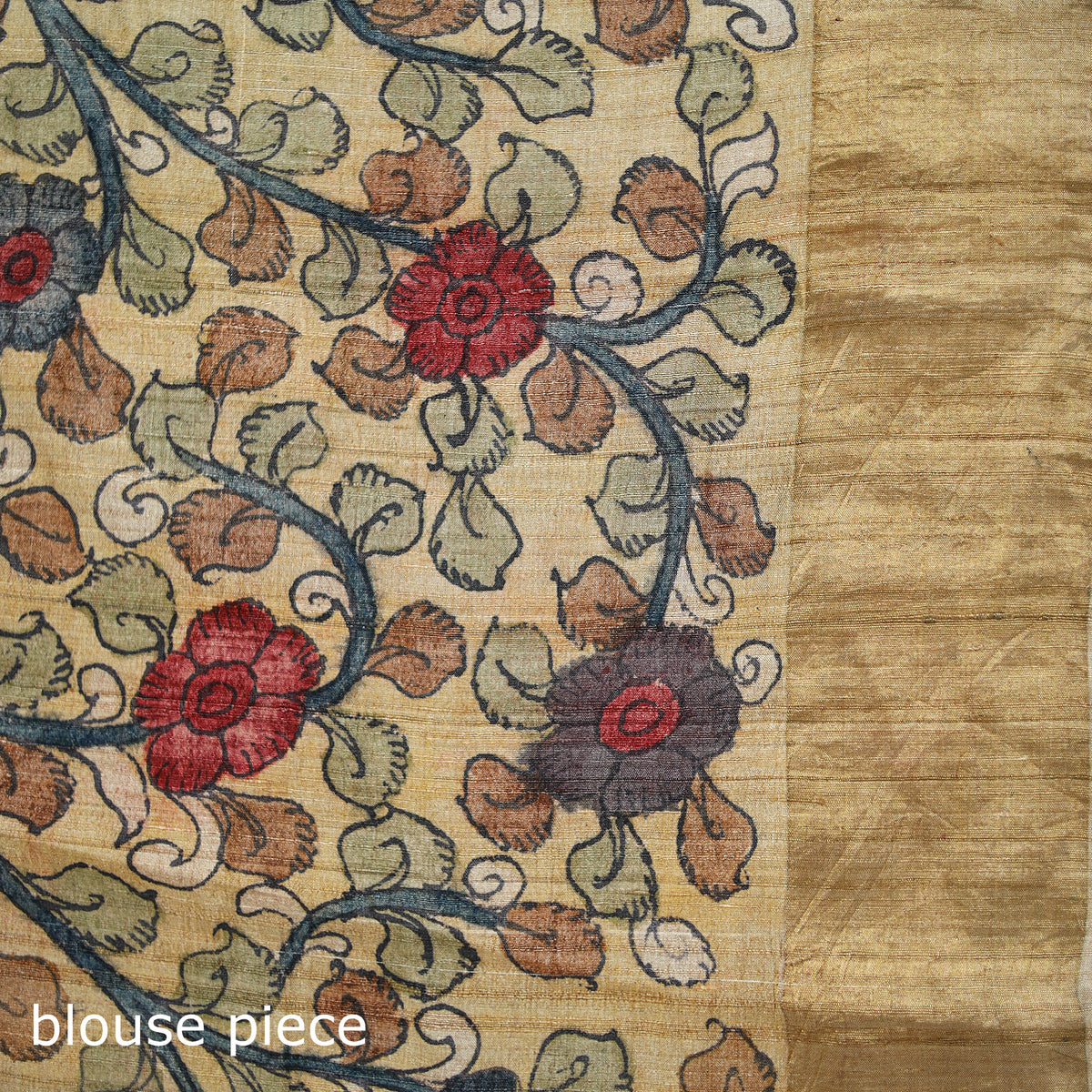 Pure Handloom Desi Tussar Silk Handpainted Srikalahasti Pen Kalamkari Saree with Zari Border 07