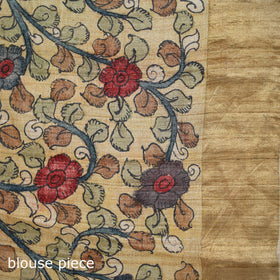 Pure Handloom Desi Tussar Silk Handpainted Srikalahasti Pen Kalamkari Saree with Zari Border 07