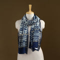 Blue - Pipad Hand Block Print Natural Dyed Chanderi Silk Handloom Stole 23