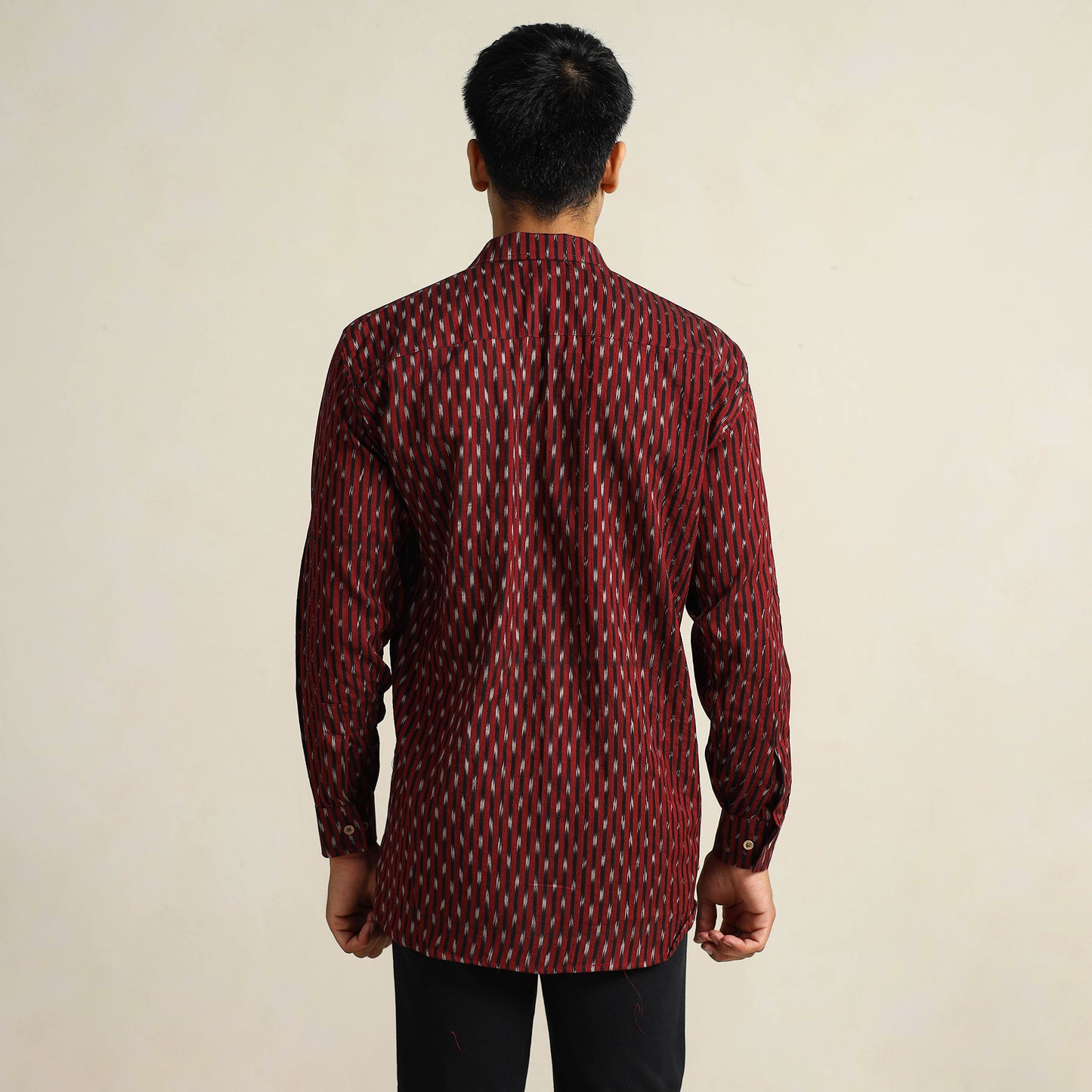 Buy Maroon Pochampally Ikat Weave Cotton Men Full Sleeve Shirt 24 Online at iTokri.com