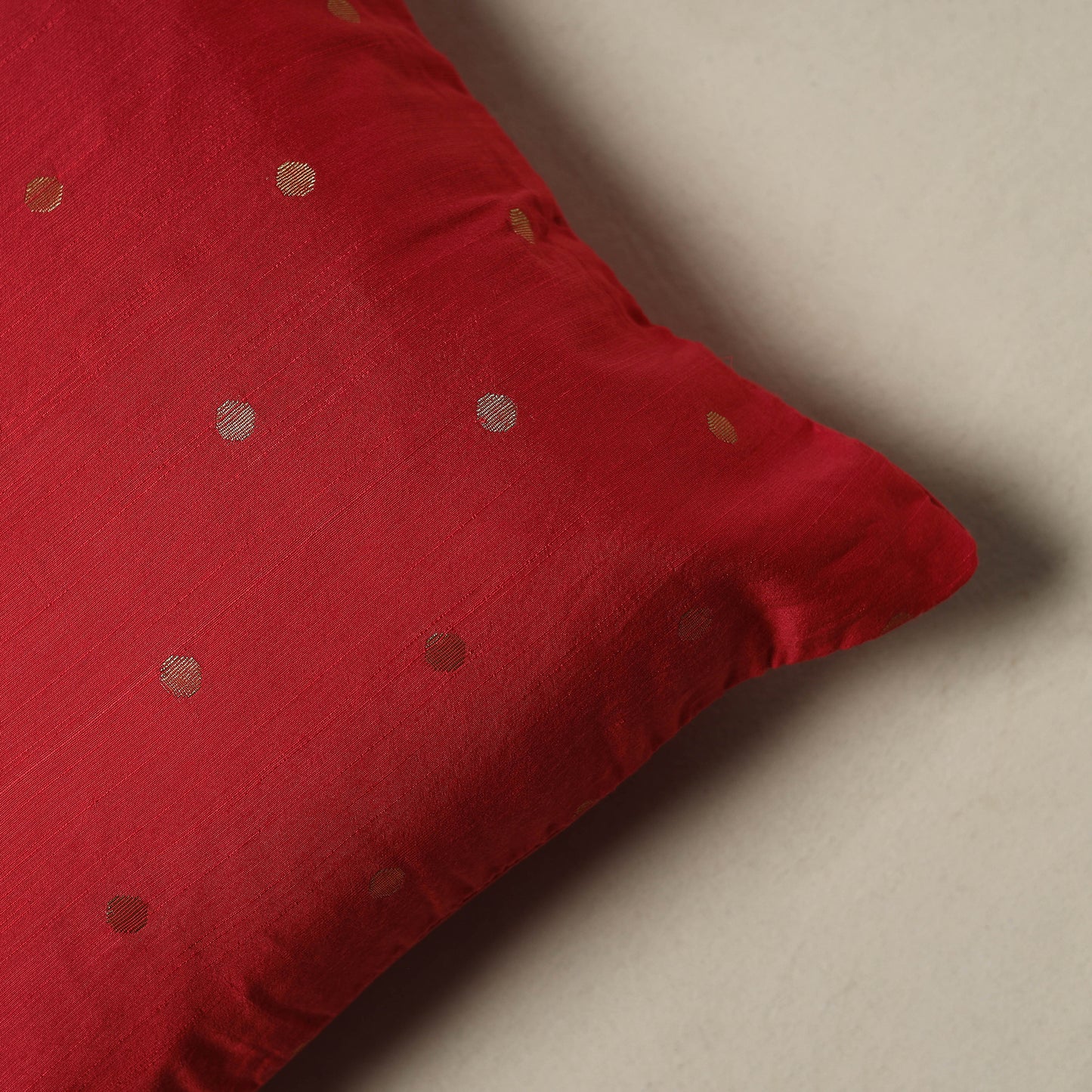 Polka Dot Zari Buti Plain Cushion Cover (16 x 16 in) 13