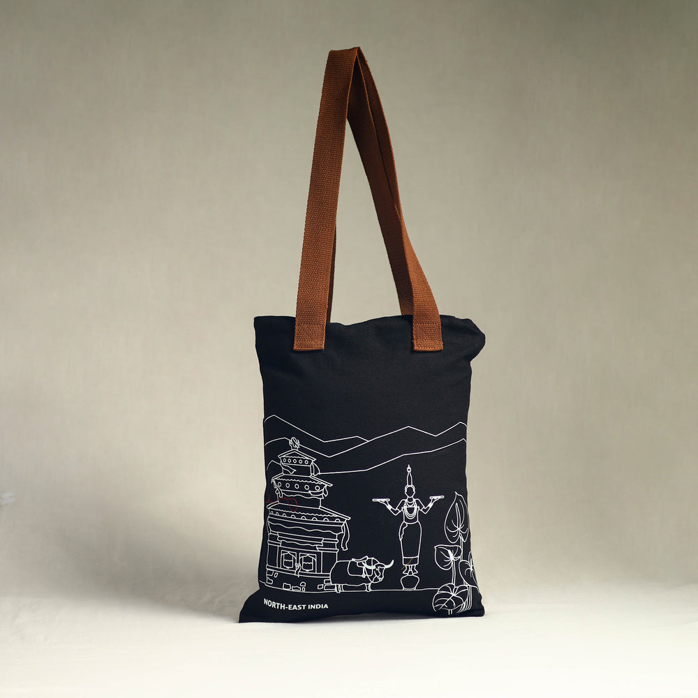 Black - North-East India's Iconic Symbols Cotton Canvas Tote Bag