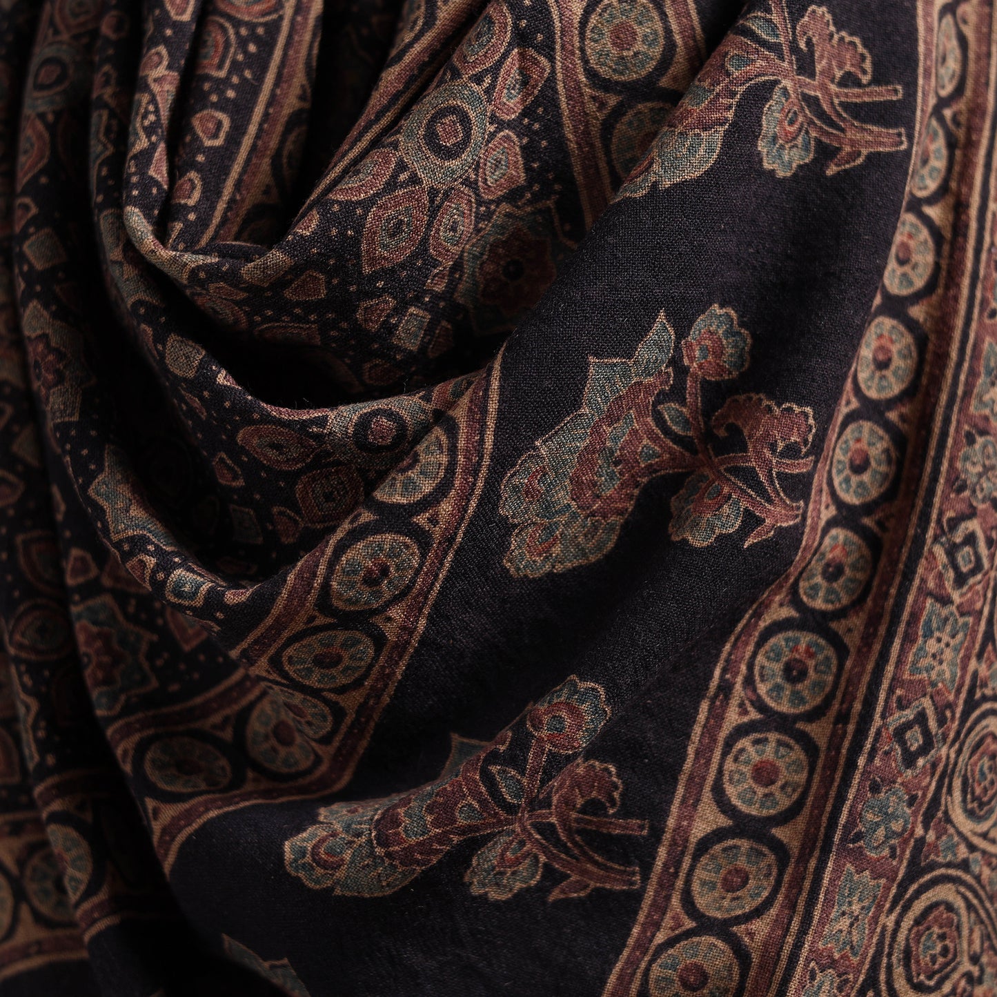 Ajrakh Hand Block Print Natural Dyed Handwoven Acrylic Wool Shawl 05