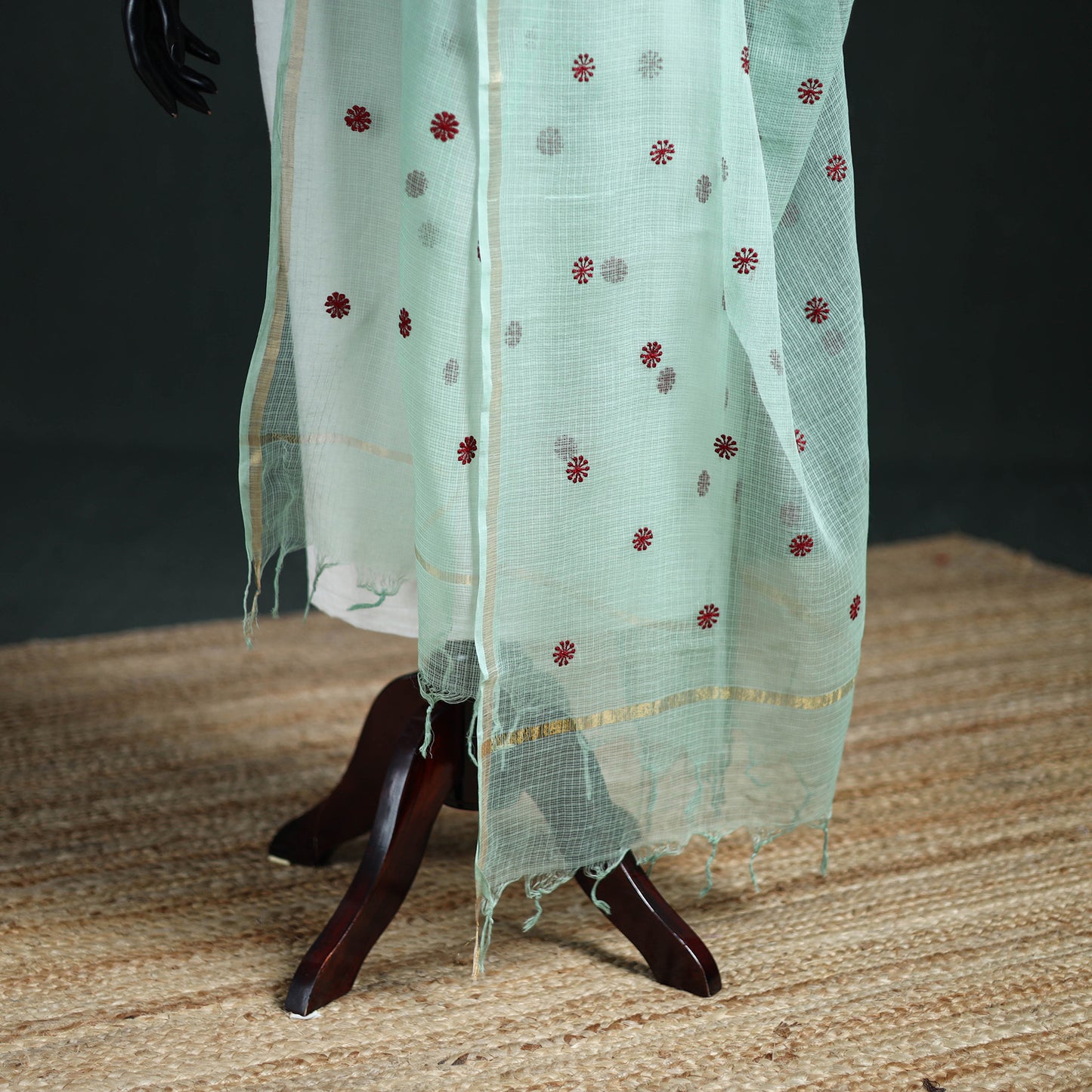 Kota Doria Cotton Embroidered Plain Dupatta 03