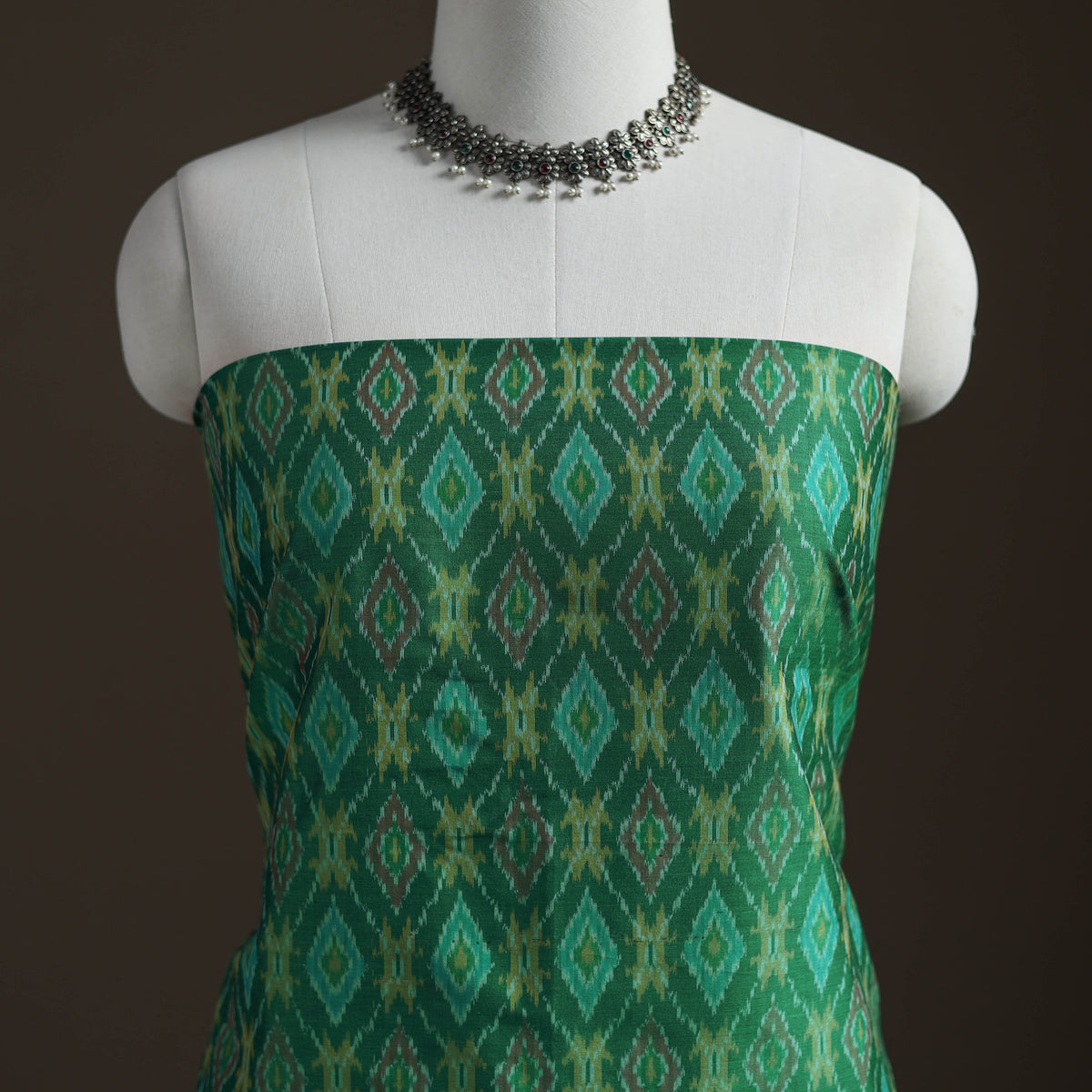 Pochampally Ikat Handloom Sico Unstitched Dress Material: Kurta with Mulberry Silk Dupatta 32