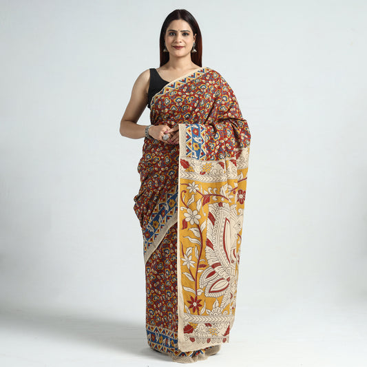 Red - Kalamkari Printed Cotton Saree with Blouse Piece 28