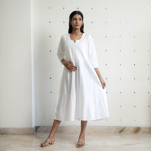 Shuchi White Slub Silk Plain Dress