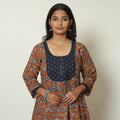 Brown - Kalamkari Printed Cotton A-Line Long Kurta with Patchwork 67