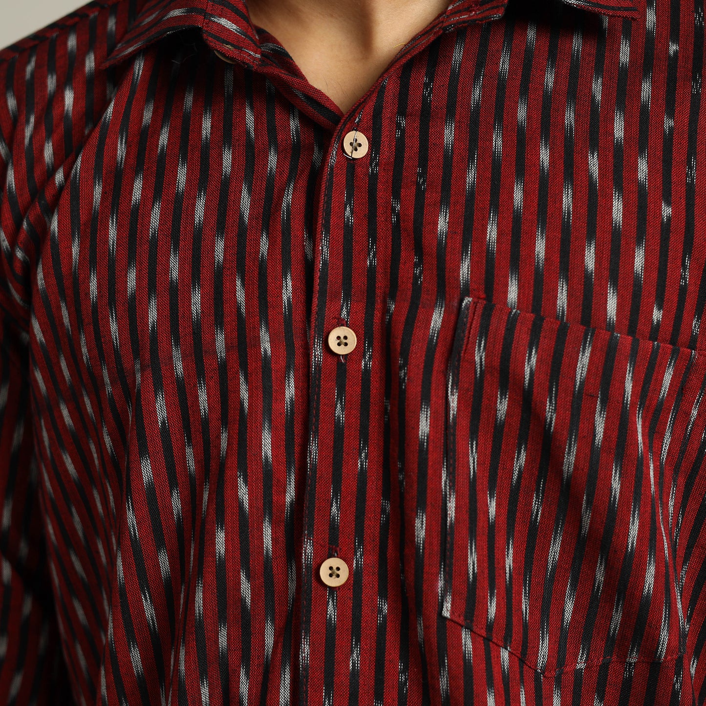 Buy Maroon Pochampally Ikat Weave Cotton Men Full Sleeve Shirt 24 Online at iTokri.com