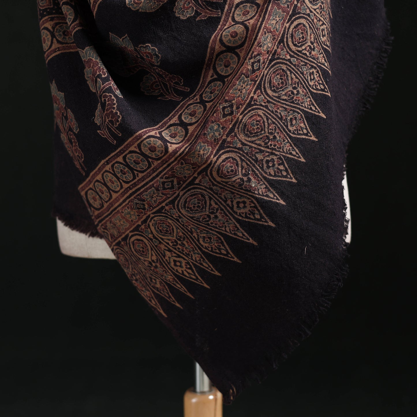 Ajrakh Hand Block Print Natural Dyed Handwoven Acrylic Wool Shawl 05