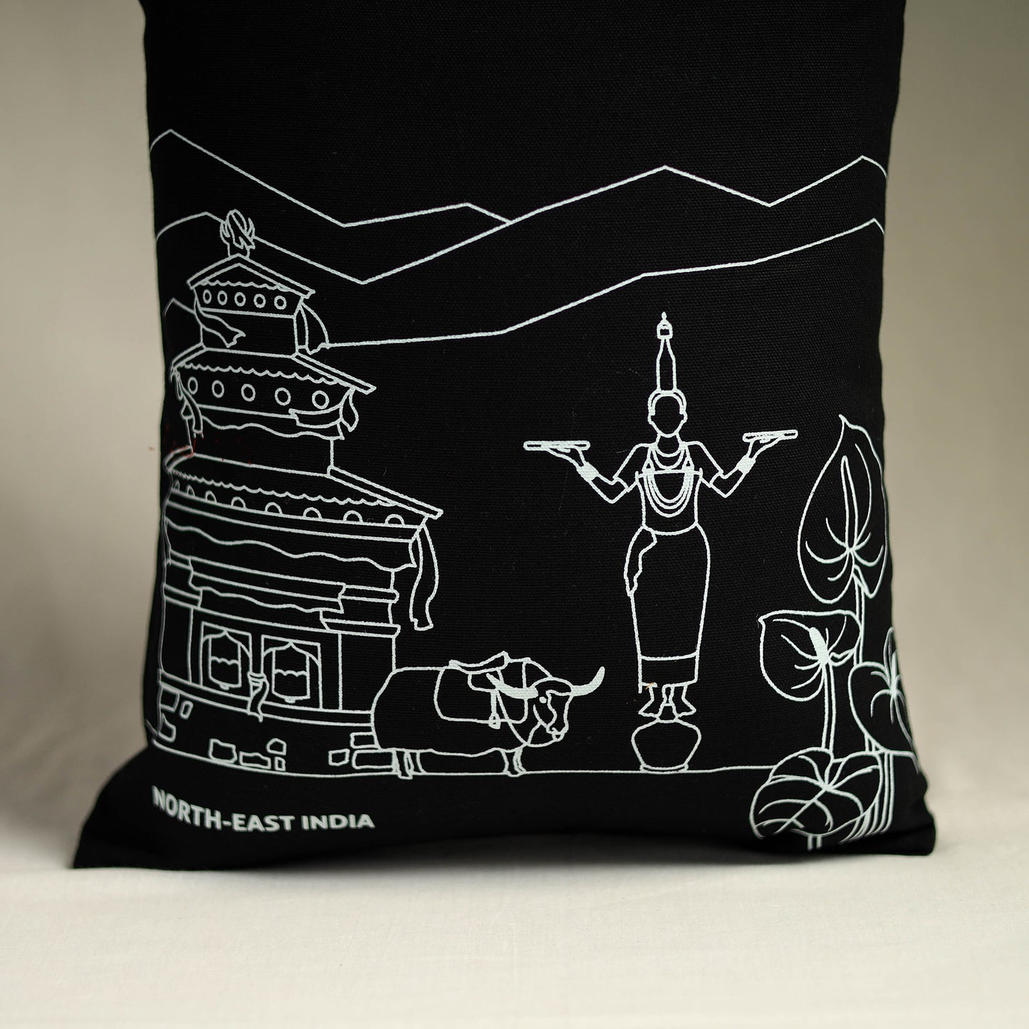 Black - North-East India's Iconic Symbols Cotton Canvas Tote Bag