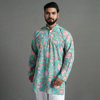 Sanganeri Block Printed Cotton Men Short Kurta 01