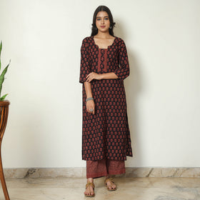 Multicolor - Bagh Block Printed Cotton Kurta with Palazzo & Dupatta Set 09