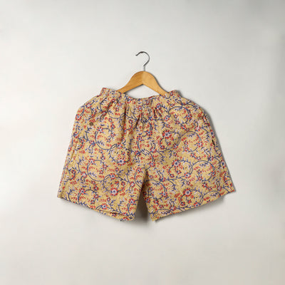 Light Yellow Block Print Cotton Unisex Sanganeri Shorts/Boxer