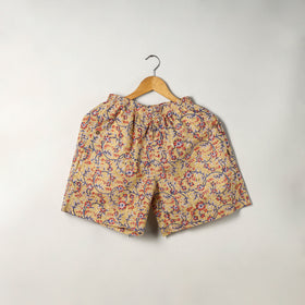 Light Yellow Block Print Cotton Unisex Sanganeri Shorts/Boxer