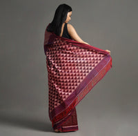 Maroon - Pochampally Ikat Weave Handloom Cotton Saree