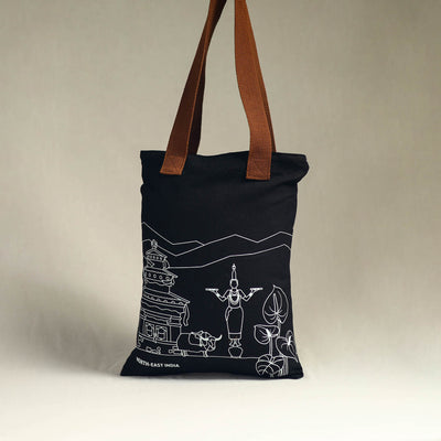 Black - North-East India's Iconic Symbols Cotton Canvas Tote Bag