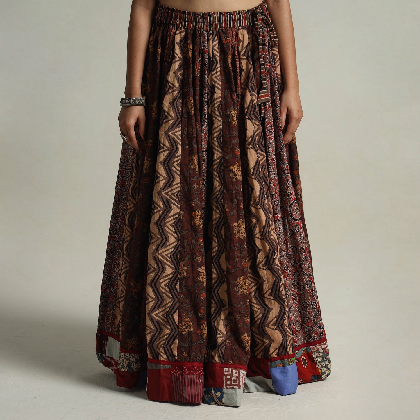 Brown - Kutch Block Printed 24 Kali Cotton Long Skirt 08