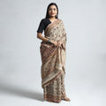 Beige Pedana Block Print Cotton Kalamkari Saree