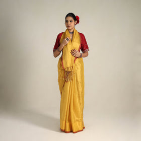 Yellow - Fine Tissue Zari Bengal Saree with Embroidered Blouse 05