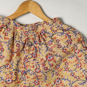 Light Yellow Block Print Cotton Unisex Sanganeri Shorts/Boxer