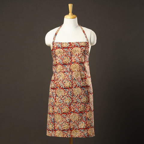 Red Kalamkari Print Cotton Apron with Pocket