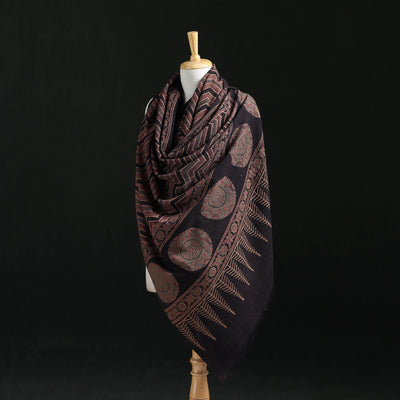 Ajrakh Hand Block Print Natural Dyed Handwoven Acrylic Wool Shawl 06