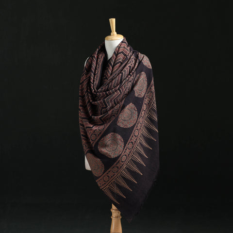 Ajrakh Hand Block Print Natural Dyed Handwoven Acrylic Wool Shawl 06