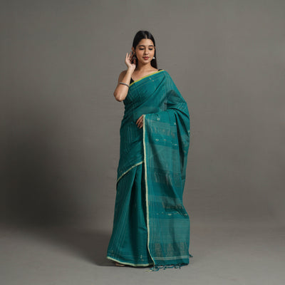 Green - Zari Tripatra Jamdani Cotton Handloom Saree 58