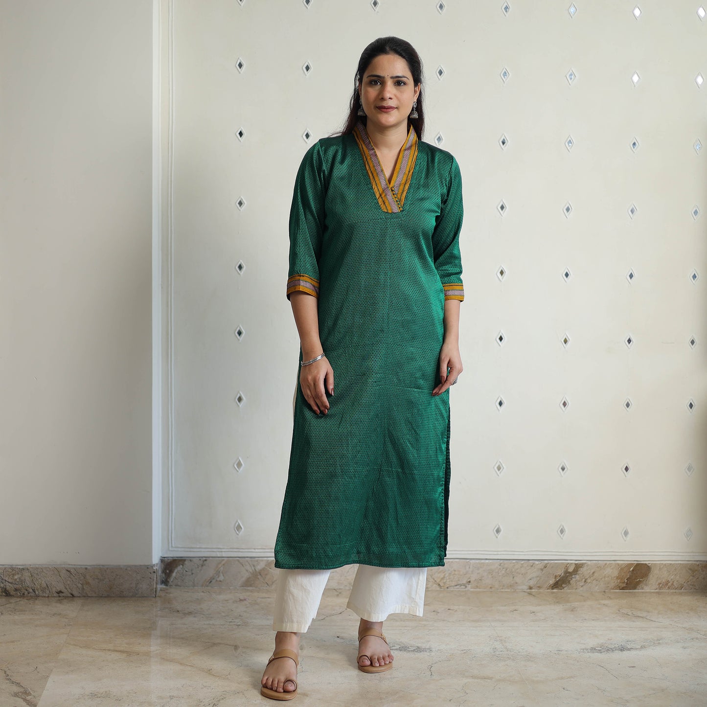 Green - Traditional Cotton Khun Straight Kurta for Women 09