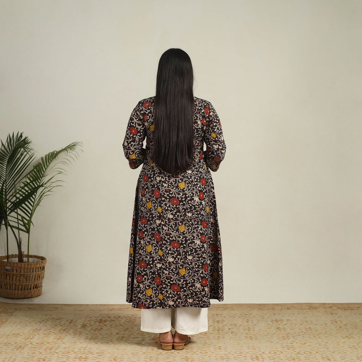 Buy Black Printed Cotton A-Line Kalamkari Kurta For Women