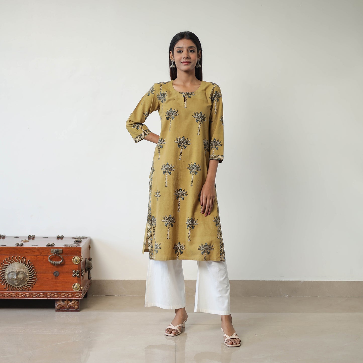 Yellow - Block Printed Cotton Straight Ajrakh Kurta 09