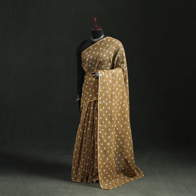 Brown - Bandhani Tie-Dye Kota Doria Cotton Saree 26