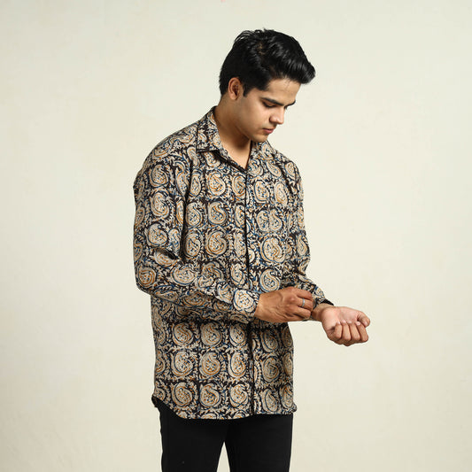 Kalamkari Block Printed Cotton Men Full Sleeve Shirt 11