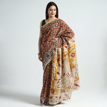 Red - Kalamkari Printed Cotton Saree with Blouse Piece 28