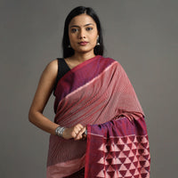 Maroon - Pochampally Ikat Weave Handloom Cotton Saree