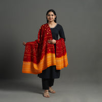 Red - Mirror Work Handwoven Bagida Bandhani Wool Shawl 03