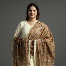  Pedana Kalamkari Block Printed Chanderi Silk Handloom Dupatta with Zari Border 64 Online at iTokri.com
