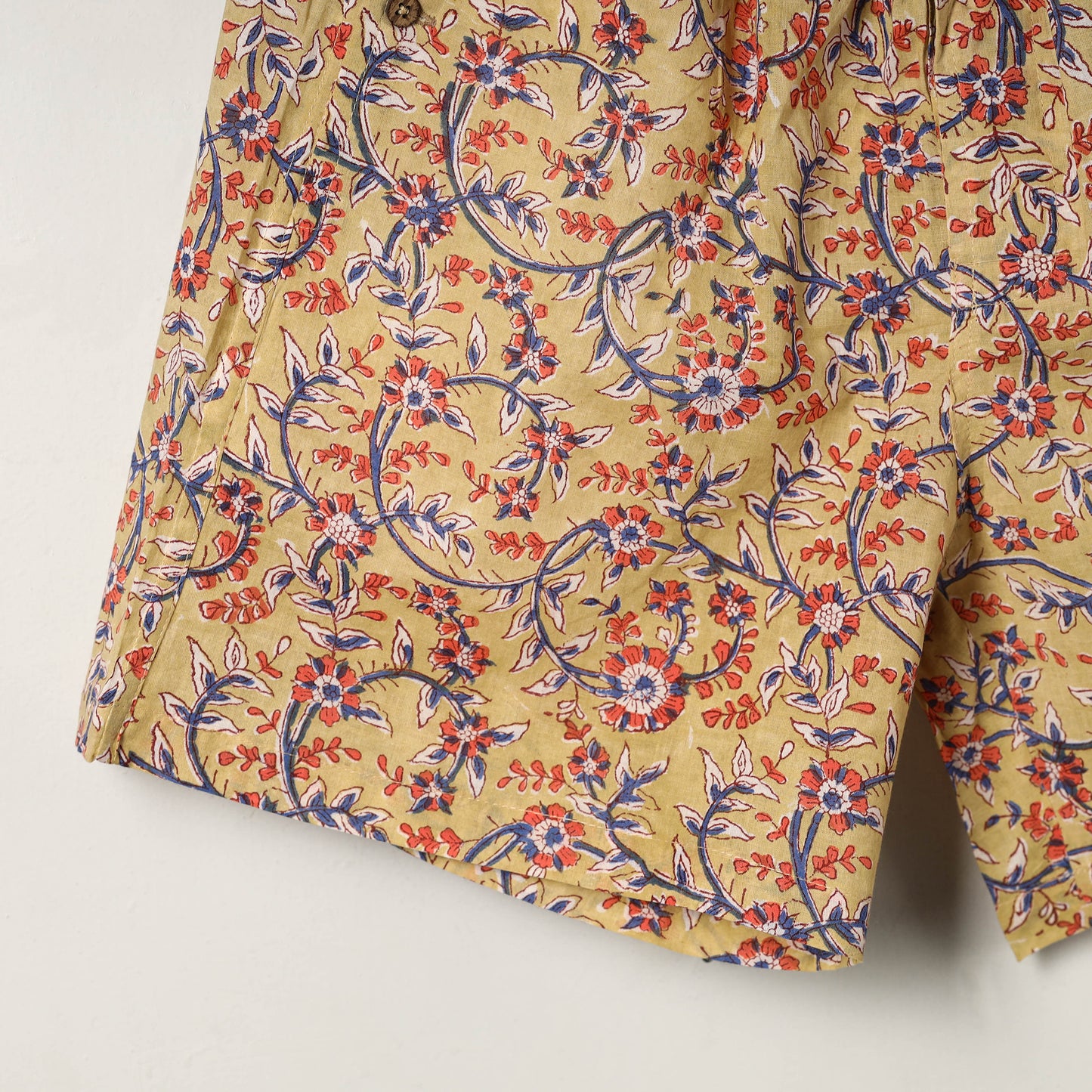 Light Yellow Block Print Cotton Unisex Sanganeri Shorts/Boxer