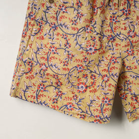 Light Yellow Block Print Cotton Unisex Sanganeri Shorts/Boxer