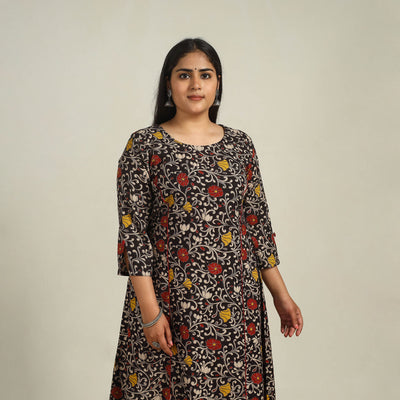 Buy Black Printed Cotton A-Line Kalamkari Kurta For Women