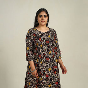 Buy Black Printed Cotton A-Line Kalamkari Kurta For Women
