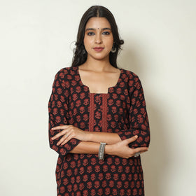 Multicolor - Bagh Block Printed Cotton Kurta with Palazzo & Dupatta Set 09