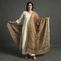 Yellow - Pedana Kalamkari Block Printed Chanderi Silk Handloom Dupatta with Zari Border 64