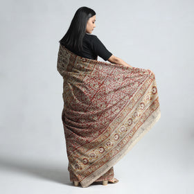 Beige Pedana Block Print Cotton Kalamkari Saree