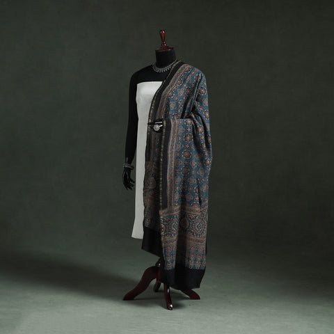 Chanderi Silk Kutch Hand Block Print Natural Dyed Handloom Ajrakh Dupatta 07