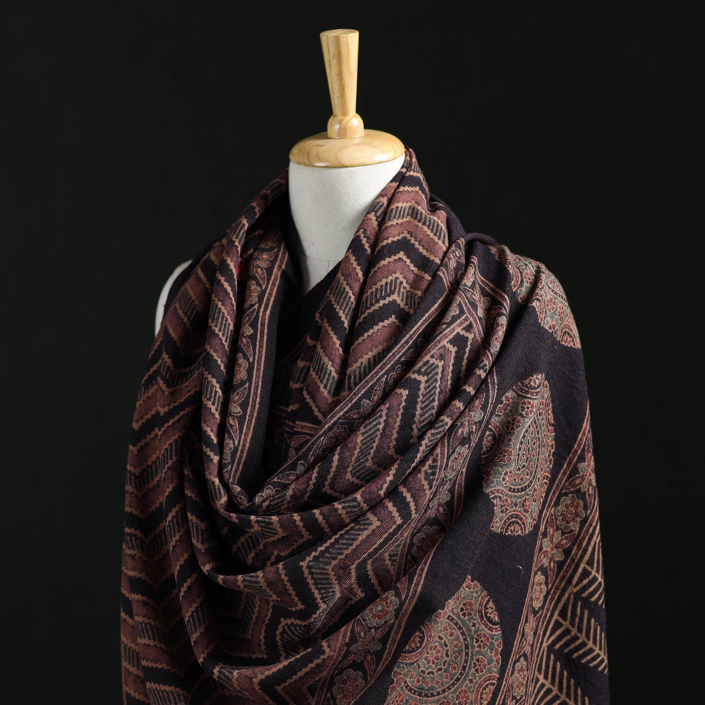 Ajrakh Hand Block Print Natural Dyed Handwoven Acrylic Wool Shawl 06