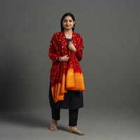 Red - Mirror Work Handwoven Bagida Bandhani Wool Shawl 03