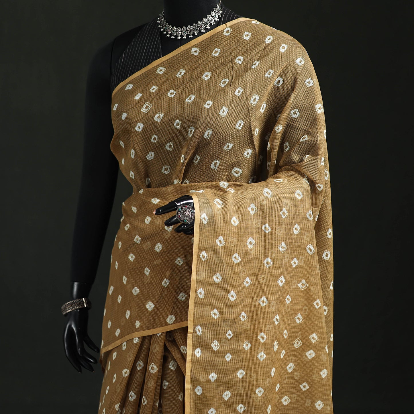 Brown - Bandhani Tie-Dye Kota Doria Cotton Saree 26