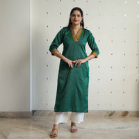 Green - Traditional Cotton Khun Straight Kurta for Women 09